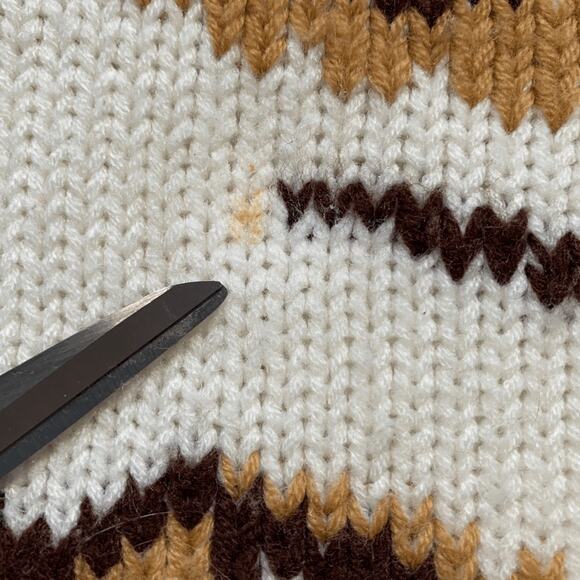 Vintage Mountain Scene Cream Blue Mock Neck Knit Sweater Medium Unisex Pullover - Picture 9 of 11